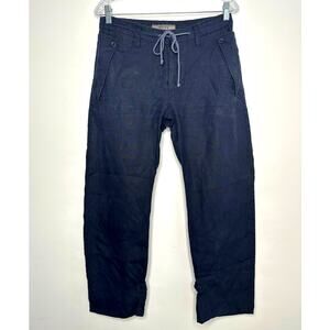 Reiss Navy Blue women's cargo 100% linen casual drawstring cropped pants size 28